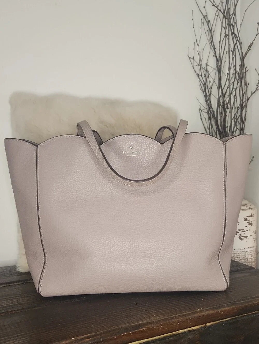 kate spade Scalloped Pebbled Tote in Dusty Mauve
